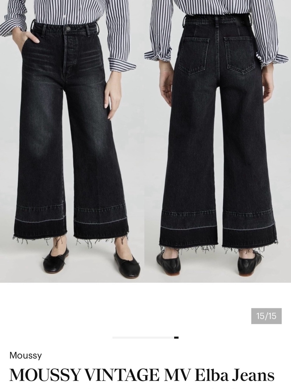 MOUSSY VINTAGE MV Elba Jeans Wide Leg Crop Faded Black Size 30